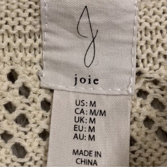Joie short sleeve open knit crochet collared sweater ivory/cream M - Picture 4 of 7
